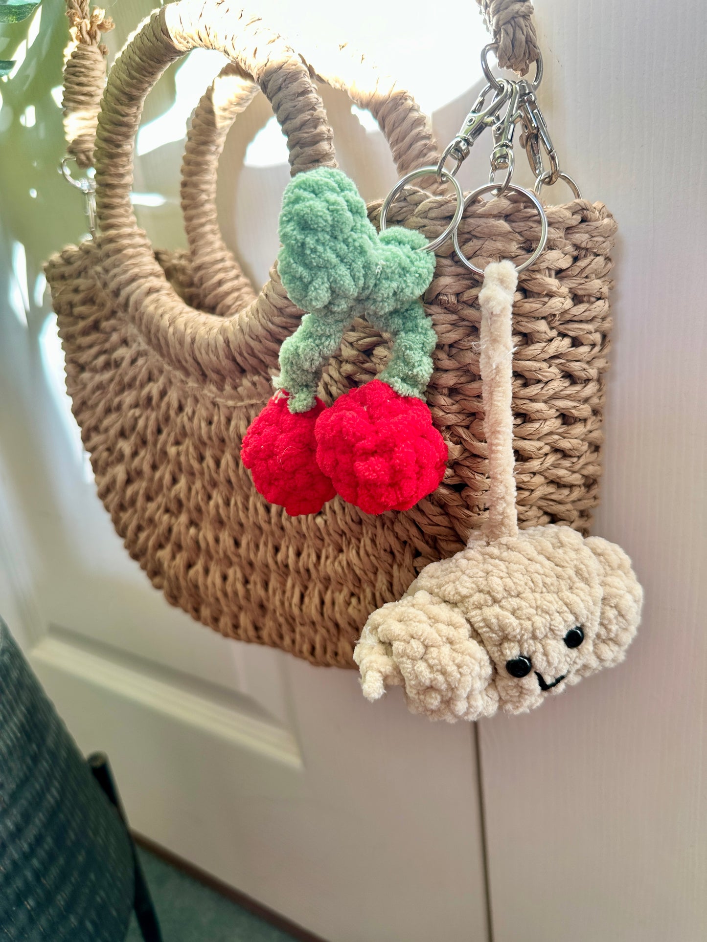 Cute Plush Crochet cherries keyring