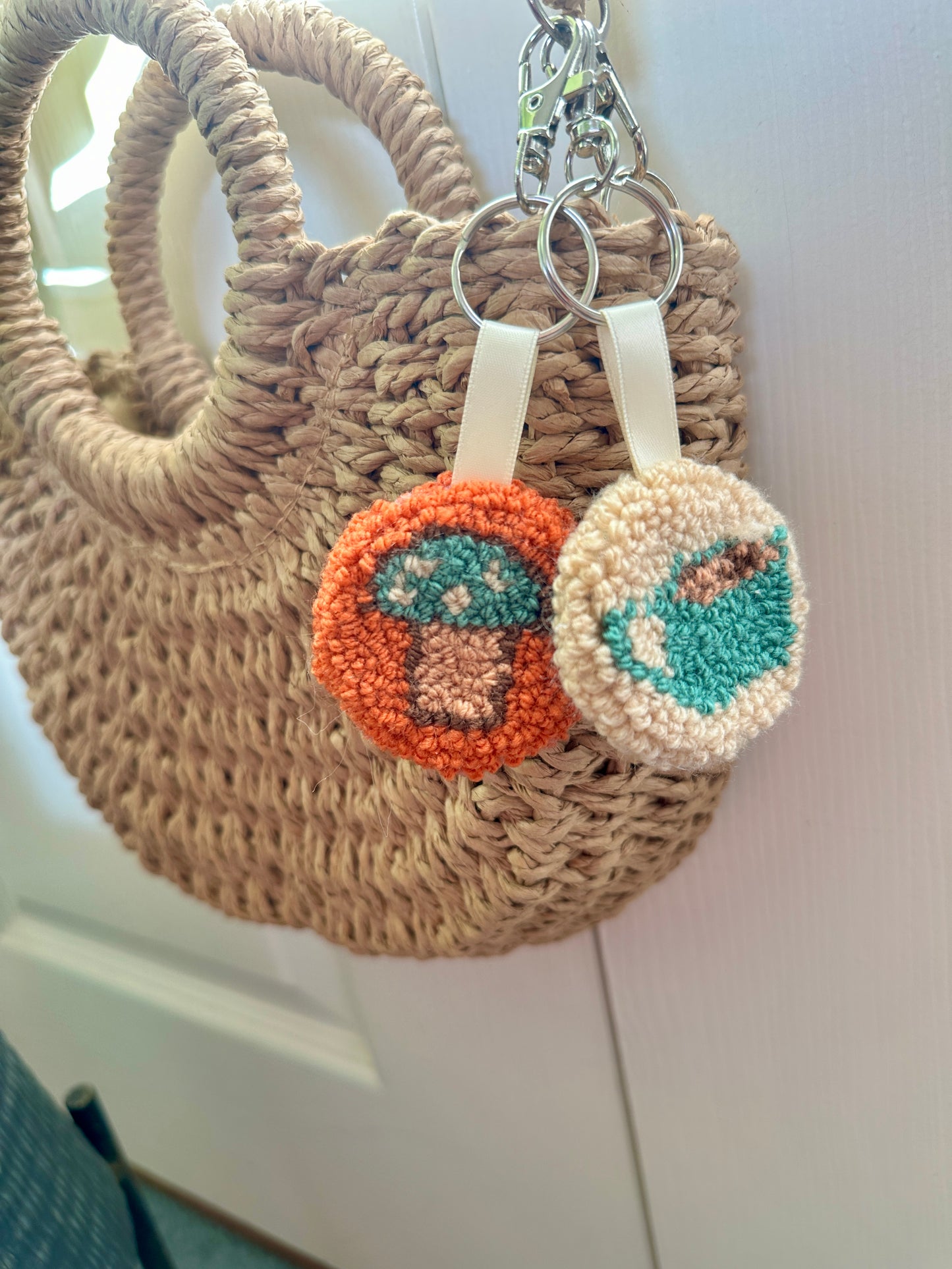 Mushroom Punch Needle Keyring