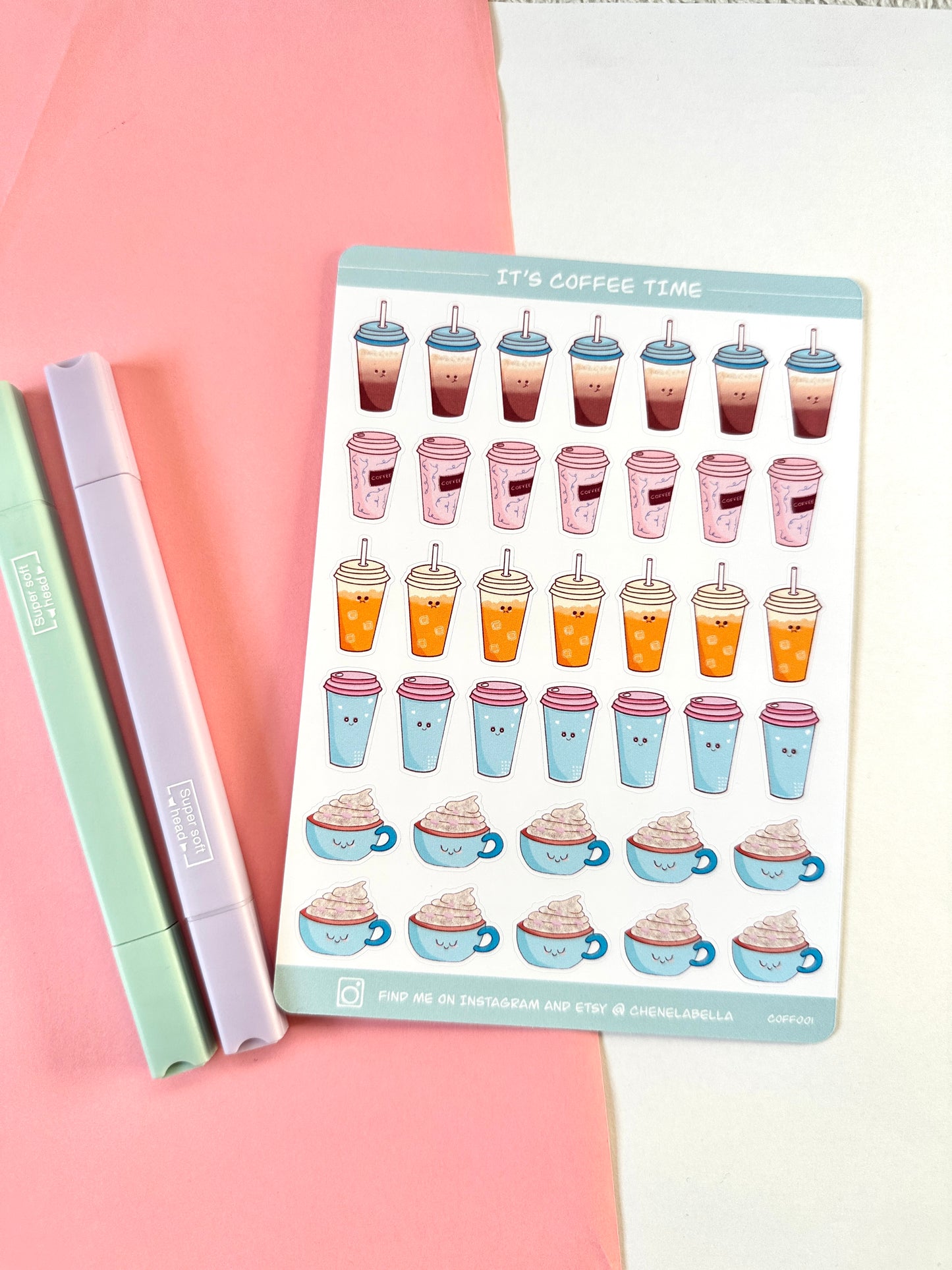 Cute Kawaii Coffee Sticker Sheet