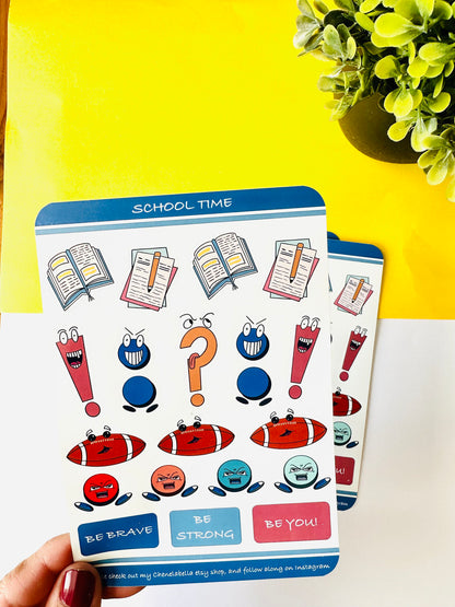 Back to school cute punctuation sticker sheet held up