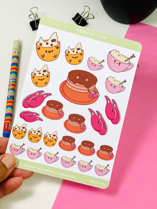 Cute Kawaii breakfast sticker sheet close up