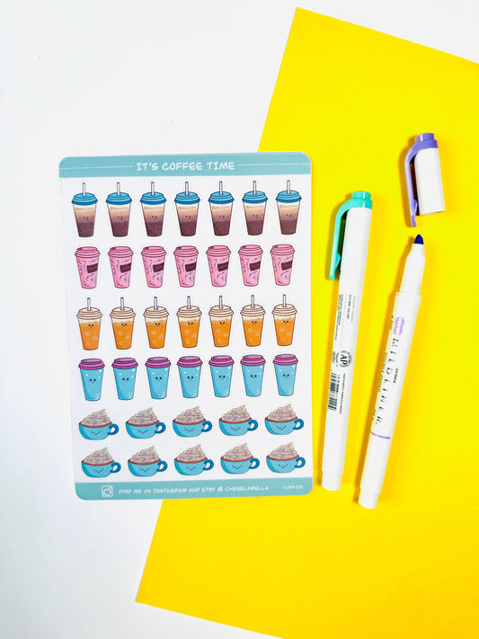 Cute Kawaii Coffee Sticker Sheet