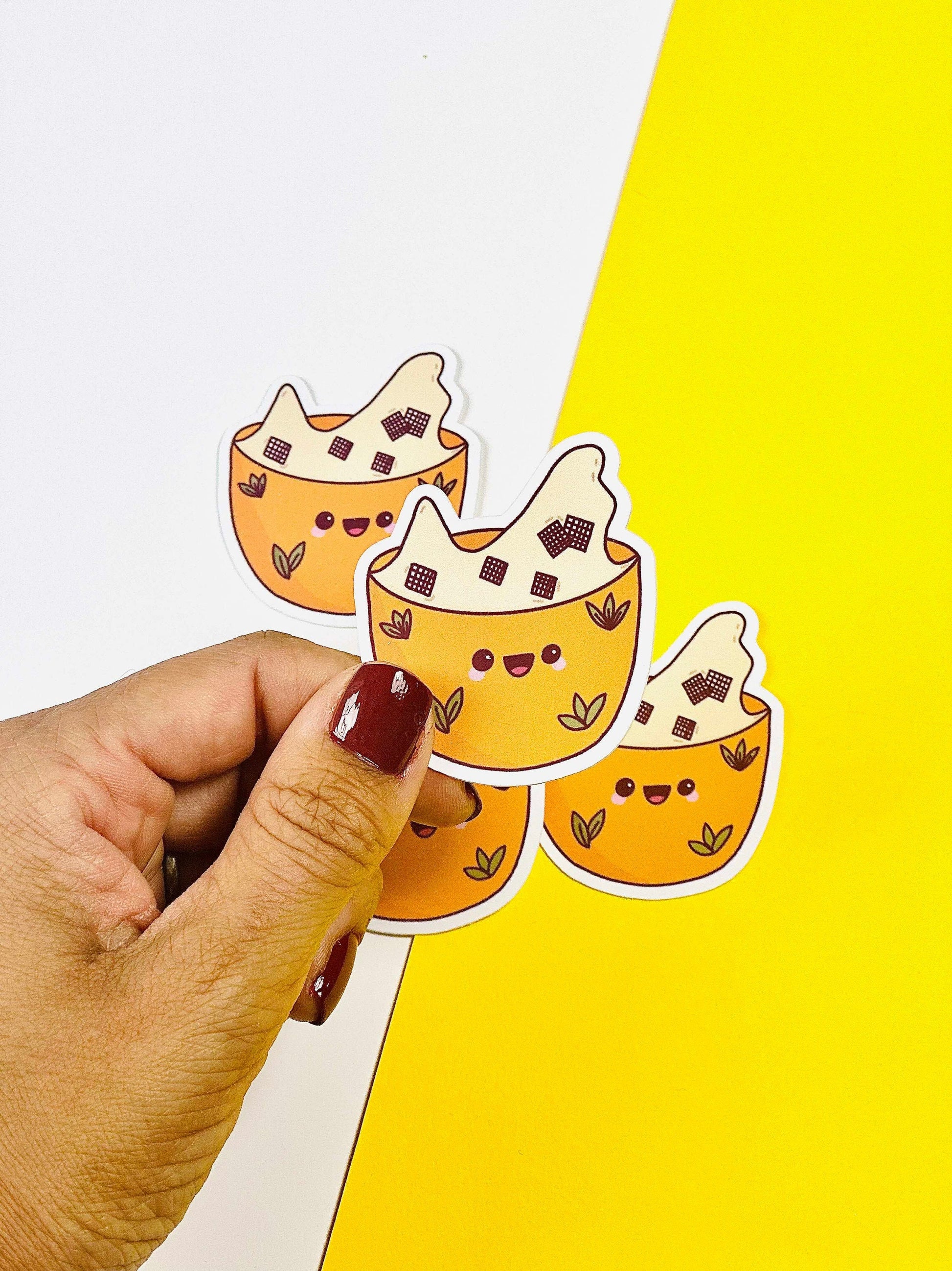 Kawaii Cereal Bowl Waterproof Sticker held up
