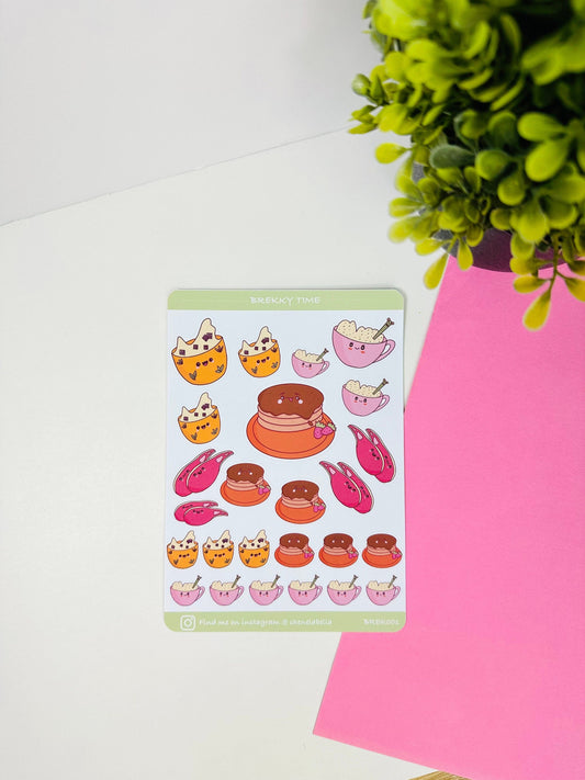 Cute Kawaii breakfast sticker sheet from above